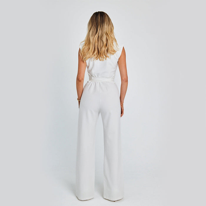 Women's Wide Leg Jumpsuit - Sleeveless V-Neck Summer Romper