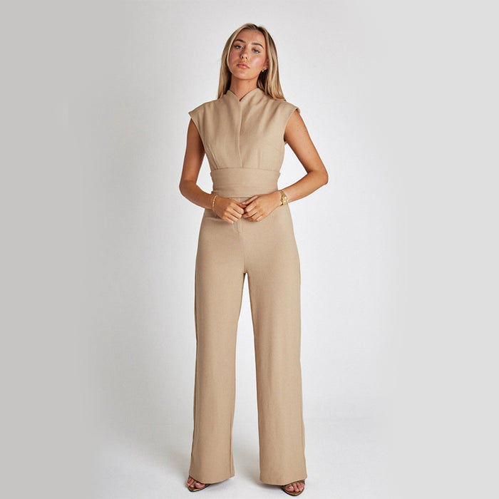 Women's Wide Leg Jumpsuit - Sleeveless V-Neck Summer Romper