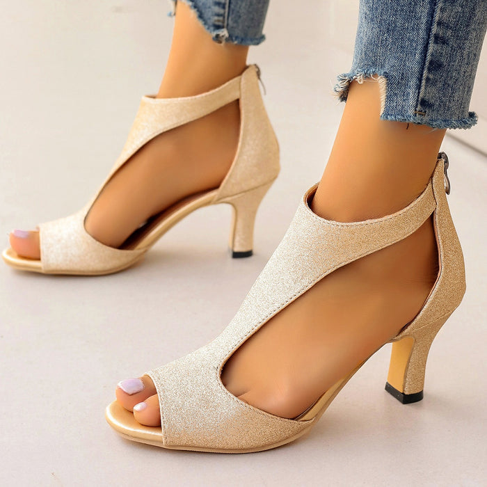 Women's Zippered High Heeled Fish Beak Sandals