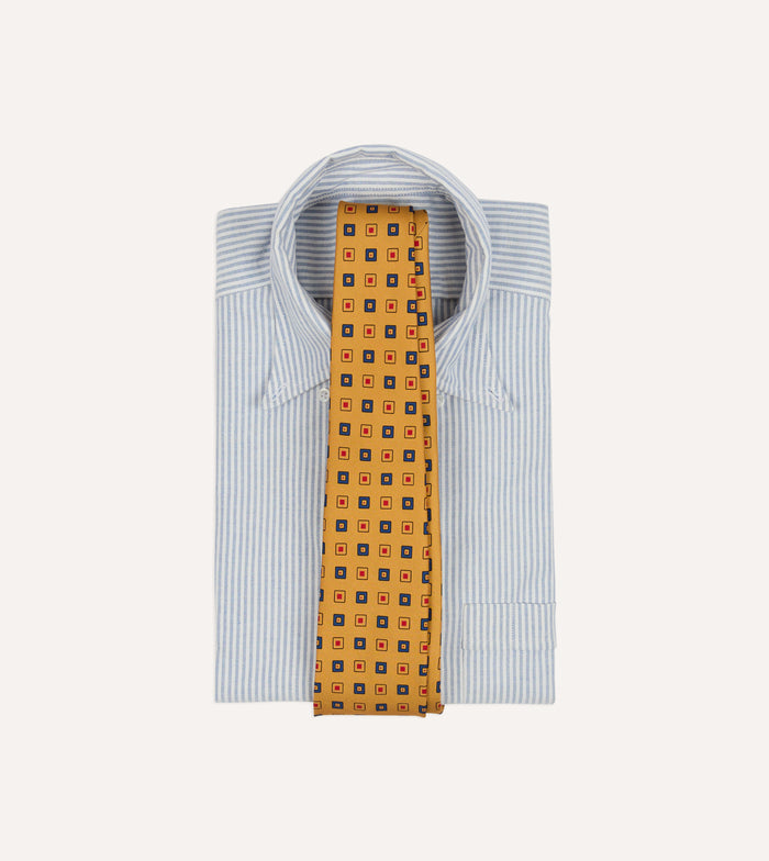 Yellow Geometric Diamond Print Silk Self-Tipped Tie